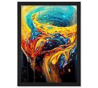 Doppelganger33 LTD Fluid Paint Liquid Spiral Mix Abstract Gold Red And Blue Artwork Framed Wall Art Print A4