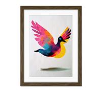 Doppelganger33 LTD Flying Dove Minimalist Painting With Vibrant Colours Pink Yellow Blue Artwork Framed Wall Art Print 18X24 Inch