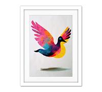 Doppelganger33 LTD Flying Dove Minimalist Painting With Vibrant Colours Pink Yellow Blue Artwork Framed Wall Art Print 18X24 Inch