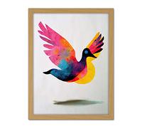 Doppelganger33 LTD Flying Dove Minimalist Painting With Vibrant Colours Pink Yellow Blue Artwork Framed Wall Art Print 18X24 Inch