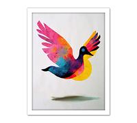 Doppelganger33 LTD Flying Dove Minimalist Painting With Vibrant Colours Pink Yellow Blue Artwork Framed Wall Art Print 18X24 Inch