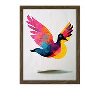 Doppelganger33 LTD Flying Dove Minimalist Painting With Vibrant Colours Pink Yellow Blue Artwork Framed Wall Art Print 18X24 Inch