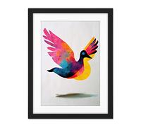 Doppelganger33 LTD Flying Dove Minimalist Painting With Vibrant Colours Pink Yellow Blue Artwork Framed Wall Art Print 18X24 Inch
