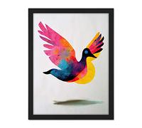 Doppelganger33 LTD Flying Dove Minimalist Painting With Vibrant Colours Pink Yellow Blue Artwork Framed Wall Art Print 18X24 Inch