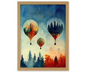 Doppelganger33 LTD Forest Reflections On Hot Air Balloons Watercolour Artwork Framed Wall Art Print A4