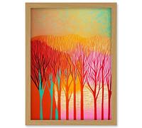 Doppelganger33 LTD Forest Treetops Linocut Illustration Vibrant Bold Artwork Framed A3 Wall Art Print