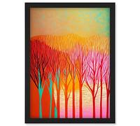 Doppelganger33 LTD Forest Treetops Linocut Illustration Vibrant Bold Artwork Framed Wall Art Print A4