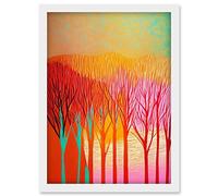 Doppelganger33 LTD Forest Treetops Linocut Illustration Vibrant Bold Artwork Framed Wall Art Print A4