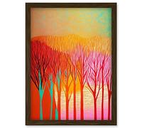 Doppelganger33 LTD Forest Treetops Linocut Illustration Vibrant Bold Artwork Framed Wall Art Print A4