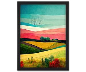 Doppelganger33 LTD Four Seasons Colourful Modern Country Landscape Painting Artwork Framed A3 Wall Art Print