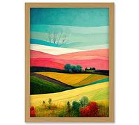 Four Seasons Colourful Modern Country Landscape Painting Artwork Framed Wall Art Print A4 Artery8 Light Oak One Size