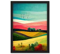 Four Seasons Colourful Modern Country Landscape Painting Artwork Framed Wall Art Print A4 Artery8 Black One Size