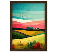 Four Seasons Colourful Modern Country Landscape Painting Artwork Framed Wall Art Print A4 Artery8 Brown One Size