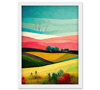 Four Seasons Colourful Modern Country Landscape Painting Artwork Framed Wall Art Print A4 Artery8 White One Size