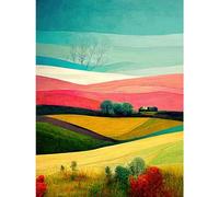 Doppelganger33 LTD Four Seasons Colourful Modern Country Landscape Painting Large Wall Art Poster Print Thick Paper 18X24 inch