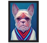 Doppelganger33 LTD French Bulldog In A Colourful Sweater Hockneyesque Artwork Framed A3 Wall Art Print