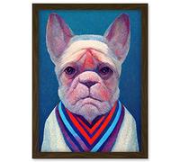 Doppelganger33 LTD French Bulldog In A Colourful Sweater Hockneyesque Artwork Framed A3 Wall Art Print