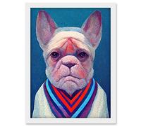 Doppelganger33 LTD French Bulldog In A Colourful Sweater Hockneyesque Artwork Framed A3 Wall Art Print