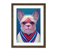 Doppelganger33 LTD French Bulldog In A Colourful Sweater Hockneyesque Artwork Framed Wall Art Print 18X24 Inch