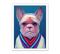 Doppelganger33 LTD French Bulldog in A Colourful Sweater Hockneyesque Artwork Framed Wall Art Print 18X24 inch