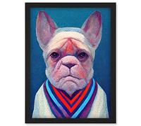 Doppelganger33 LTD French Bulldog In A Colourful Sweater Hockneyesque Artwork Framed Wall Art Print A4