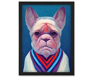 Doppelganger33 LTD French Bulldog In A Colourful Sweater Hockneyesque Artwork Framed Wall Art Print A4