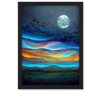 Doppelganger33 LTD Full Moon Aurora Sky Modern Landscape Artwork Framed A3 Wall Art Print