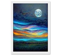 Doppelganger33 LTD Full Moon Aurora Sky Modern Landscape Artwork Framed A3 Wall Art Print