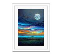 Doppelganger33 LTD Full Moon Aurora Sky Modern Landscape Artwork Framed Wall Art Print 18X24 Inch