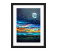Doppelganger33 LTD Full Moon Aurora Sky Modern Landscape Artwork Framed Wall Art Print 18X24 Inch