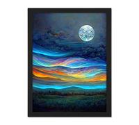 Doppelganger33 LTD Full Moon Aurora Sky Modern Landscape Artwork Framed Wall Art Print 18X24 Inch