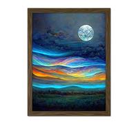 Doppelganger33 LTD Full Moon Aurora Sky Modern Landscape Artwork Framed Wall Art Print 18X24 Inch