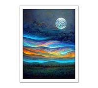Doppelganger33 LTD Full Moon Aurora Sky Modern Landscape Artwork Framed Wall Art Print 18X24 Inch