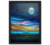 Doppelganger33 LTD Full Moon Aurora Sky Modern Landscape Artwork Framed Wall Art Print A4