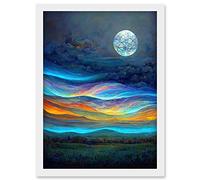 Doppelganger33 LTD Full Moon Aurora Sky Modern Landscape Artwork Framed Wall Art Print A4
