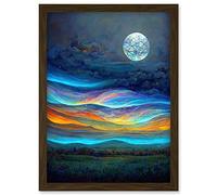 Doppelganger33 LTD Full Moon Aurora Sky Modern Landscape Artwork Framed Wall Art Print A4