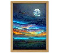 Doppelganger33 LTD Full Moon Aurora Sky Modern Landscape Artwork Framed Wall Art Print A4