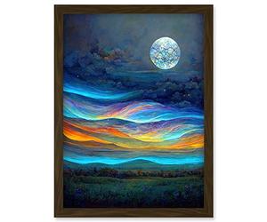 Doppelganger33 LTD Full Moon Aurora Sky Modern Landscape Artwork Framed Wall Art Print A4