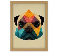 Doppelganger33 LTD Fun Geometric Colourful Pug Dog Artwork Framed Wall Art Print A4