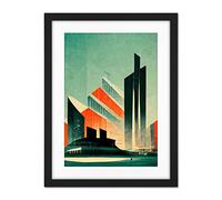 Doppelganger33 LTD Futuristic Abstract Architecture Cityscape Teal And Orange Artwork Framed Wall Art Print 18X24 Inch