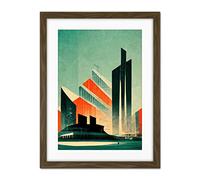 Doppelganger33 LTD Futuristic Abstract Architecture Cityscape Teal And Orange Artwork Framed Wall Art Print 18X24 Inch