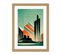Doppelganger33 LTD Futuristic Abstract Architecture Cityscape Teal And Orange Artwork Framed Wall Art Print 18X24 inch