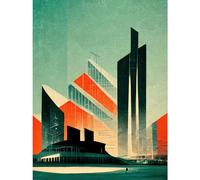 Doppelganger33 LTD Futuristic Abstract Architecture Cityscape Teal And Orange Large Wall Art Poster Print Thick Paper 18X24 inch