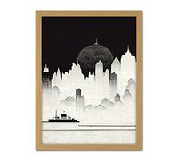 Doppelganger33 LTD Futuristic Cityscape Ukiyo-e Flat Illustration Artwork Framed Wall Art Print 18X24 Inch