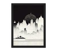 Doppelganger33 LTD Futuristic Cityscape Ukiyo-e Flat Illustration Artwork Framed Wall Art Print 18X24 Inch
