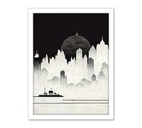 Doppelganger33 LTD Futuristic Cityscape Ukiyo-e Flat Illustration Artwork Framed Wall Art Print 18X24 Inch