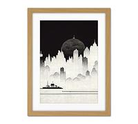 Doppelganger33 LTD Futuristic Cityscape Ukiyo-e Flat Illustration Artwork Framed Wall Art Print 18X24 Inch