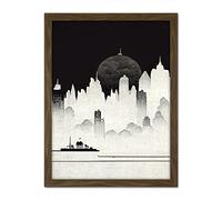 Doppelganger33 LTD Futuristic Cityscape Ukiyo-e Flat Illustration Artwork Framed Wall Art Print 18X24 Inch