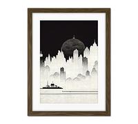 Doppelganger33 LTD Futuristic Cityscape Ukiyo-e Flat Illustration Artwork Framed Wall Art Print 18X24 Inch
