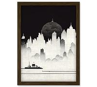 Doppelganger33 LTD Futuristic Cityscape Ukiyo-e Flat Illustration Artwork Framed Wall Art Print A4